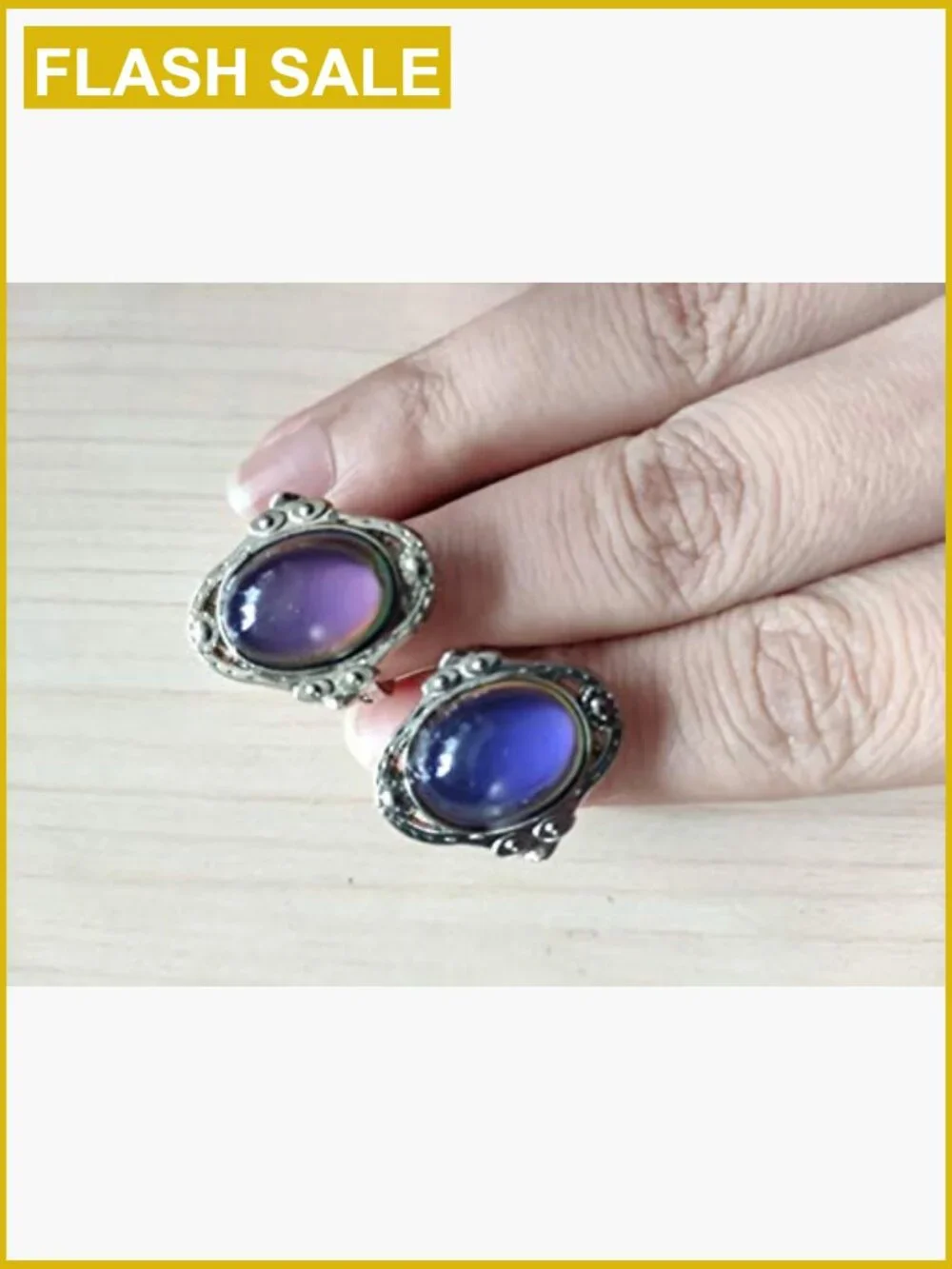 2 Pcs Oval Mood Ring Retro Style Adjustable Finger Ring